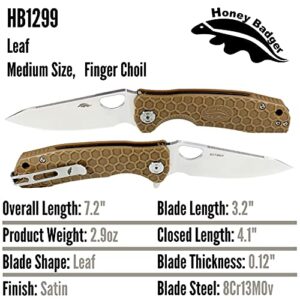 Honey Badger Leaf Pocket Knife for Men and Women - Folding Pocket Knife with Clip, Mini Folding Knife, Multitool Knife, Outdoor Camping Knife, Small Pocket Knife, Lightweight Pocket Knife - Medium Tan