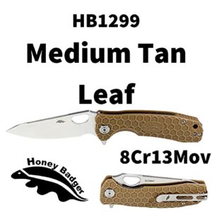 Honey Badger Leaf Pocket Knife for Men and Women - Folding Pocket Knife with Clip, Mini Folding Knife, Multitool Knife, Outdoor Camping Knife, Small Pocket Knife, Lightweight Pocket Knife - Medium Tan