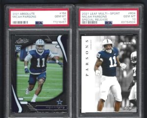psa 10 micah parsons 2 card rookie lot panini absolute & leaf graded psa gem mint 10 nfl superstar defensive rookie of the year