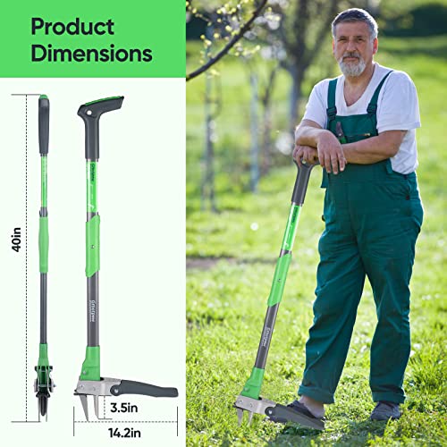 Grootpow WP5 Weed Puller Tool, Stand Up Weeder with 40" Handle, 3 Claws & Fiberglass Foot Pedal, Weeding Tool Made with Cast-Aluminum, Easily Remove Weeds Without Bending or Kneeling