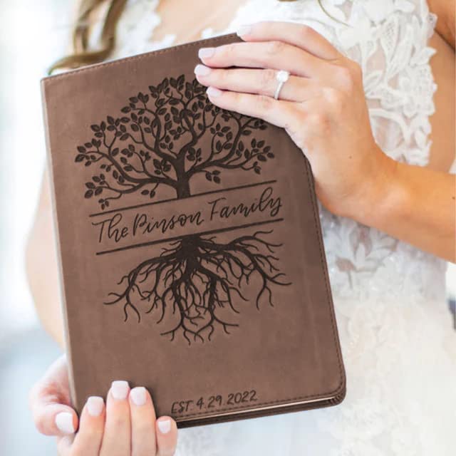 Custom Family Name ESV Journaling Bible, Tree Illustration with Personalized Family Name and Date Included in the Custom Design, Makes a Great Personalized Wedding Gift