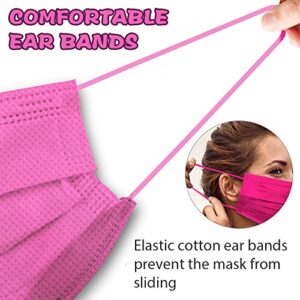 BW BEST WAY 4 Ply 100 Pack Disposable Pink Face Masks, Premium Hypoallergenic Non-Woven Melt Blown Cloth with SMS Layer, Breathable, Comfortable Mask for Men Women Adults