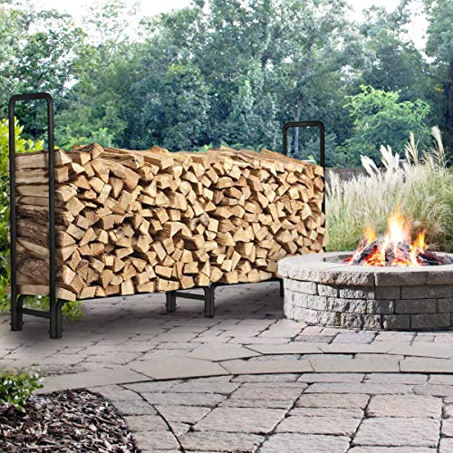 8ft Firewood Rack Outdoor Heavy Duty Log Rack Firewood Storage Rack Fire Wood Rack Holder Steel Tubular for Indoor Outdoor Fireplace Tool for Patio Deck Log Storage Stand