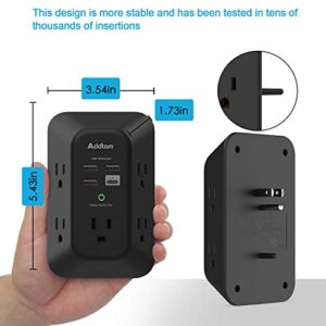 2 Pack USB Wall Charger Surge Protector, 5 Outlet Extender with 4 USB Charging Ports (1 USB C Outlet) 3 Sided 1800J Power Strip Multi Plug Outlets, Wall Adapter Spaced for Home Office, Black