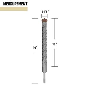 TANG SDS Plus 1-1/4 Inch x 13-3/4 Inch Roatry Hammer Drill Bit for Concrete Brick Cement Surface