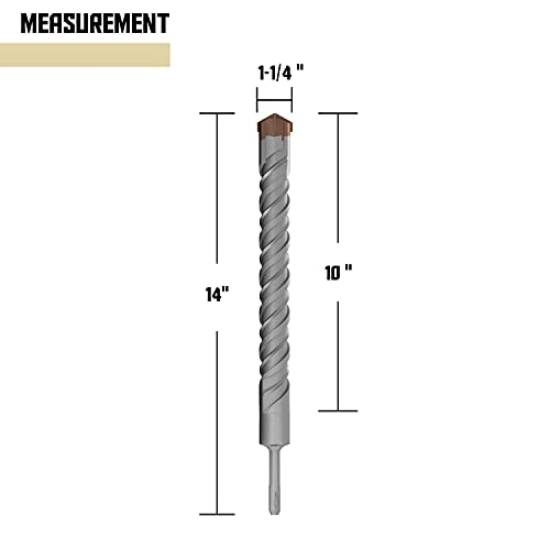 TANG SDS Plus 1-1/4 Inch x 13-3/4 Inch Roatry Hammer Drill Bit for Concrete Brick Cement Surface