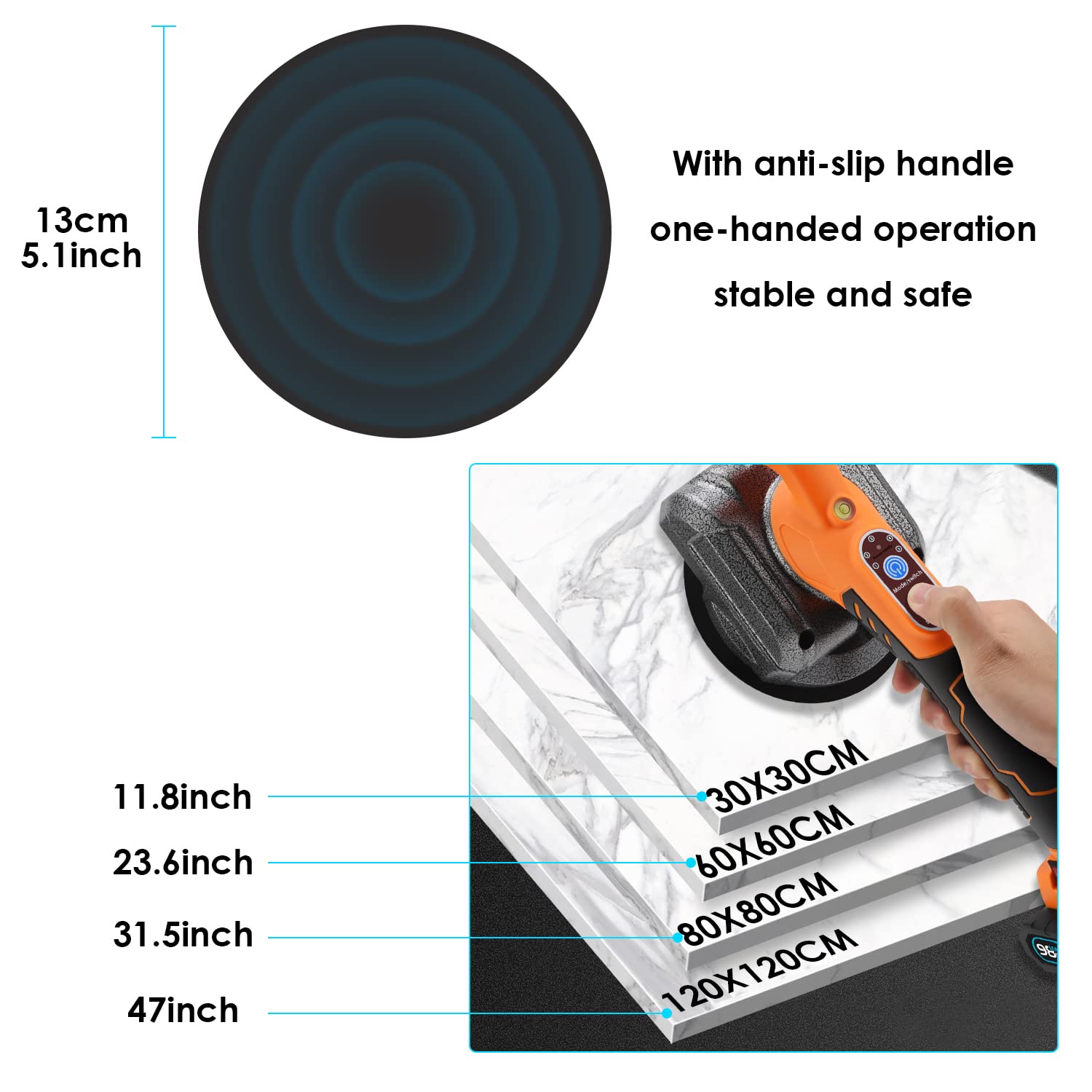 LASIEYO Tile Vibration Tools for Installation Tiling Vibrant Machine with Suction Cup Vibrator Handheld Tile Butt Leveller, Tile Spacers Leveling System 5 Speeds Adjustable (2 Battery)