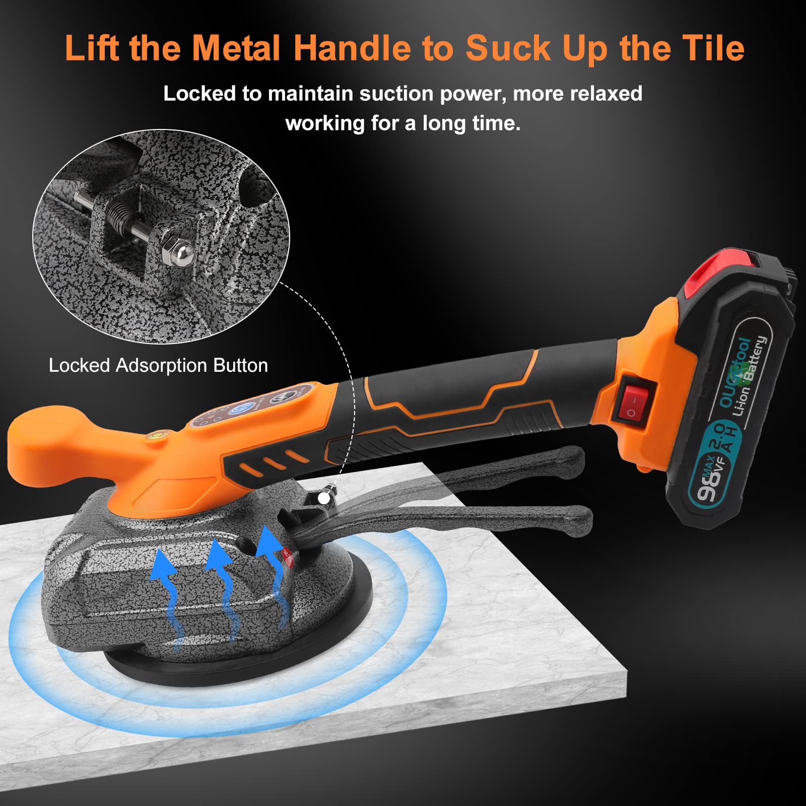 LASIEYO Tile Vibration Tools for Installation Tiling Vibrant Machine with Suction Cup Vibrator Handheld Tile Butt Leveller, Tile Spacers Leveling System 5 Speeds Adjustable (2 Battery)