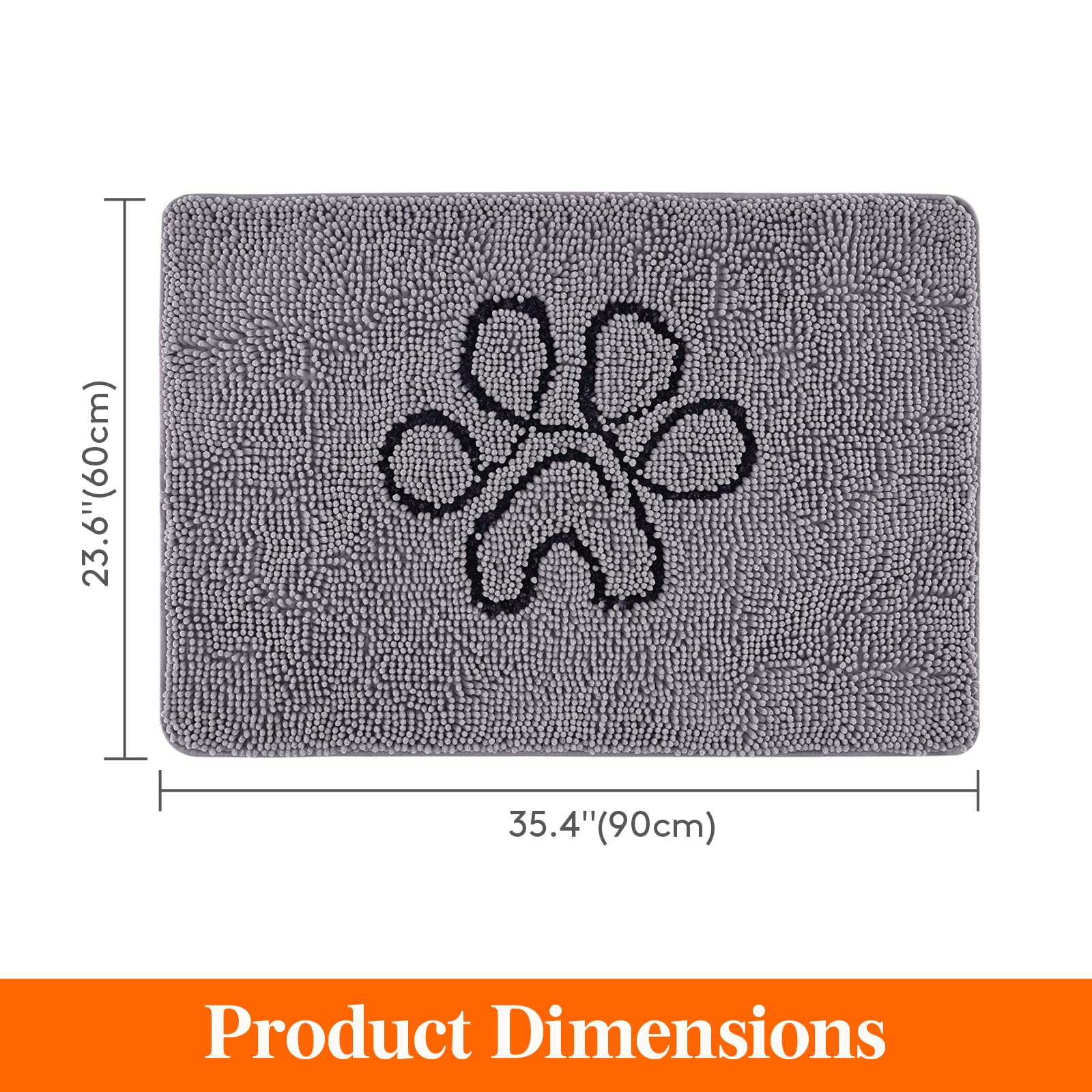 Lifewit Chenille Indoor Doormat Traps Mud and Water, Non Slip Low-Profile Rug Doormats for Muddy Shoes and Dog Paws, Machine Washable Doormat for Pet Entry, Back Door, Mud Room, 24 × 36 in, Grey