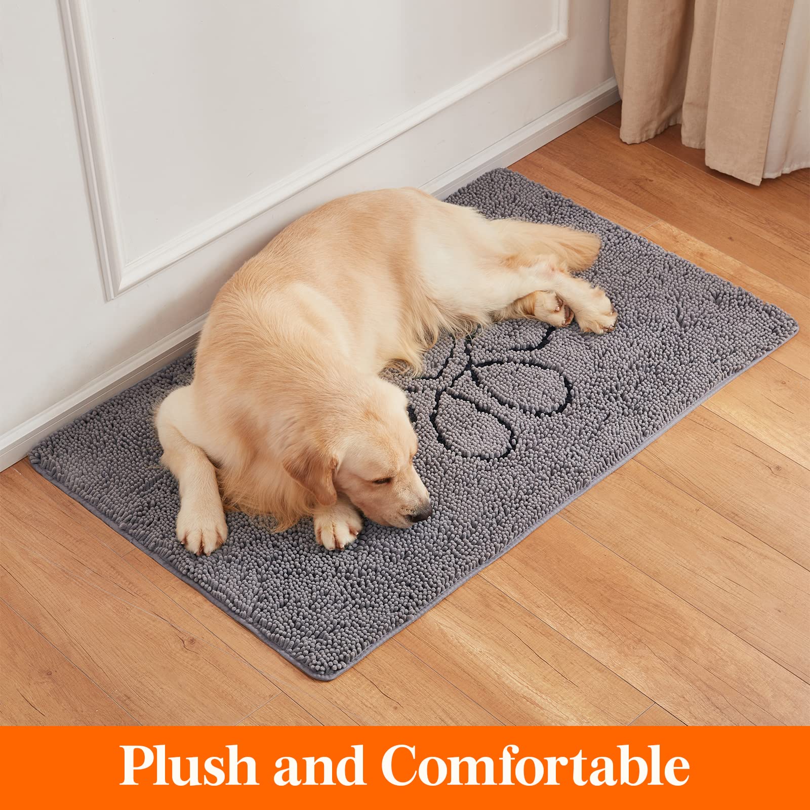 Lifewit Chenille Indoor Doormat Traps Mud and Water, Non Slip Low-Profile Rug Doormats for Muddy Shoes and Dog Paws, Machine Washable Doormat for Pet Entry, Back Door, Mud Room, 24 × 36 in, Grey