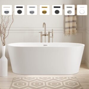 vanity art 54" x 29" non-slip acrylic freestanding bathtub | contemporary design soaking tub with overflow and pop-up drain, upc certified va6815-nxsw