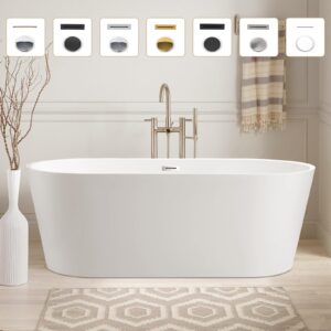 Vanity Art 54" X 29" Non-Slip Acrylic Freestanding Bathtub | Contemporary Design Soaking Tub with Overflow and Pop-up Drain, UPC Certified VA6815-NXSW