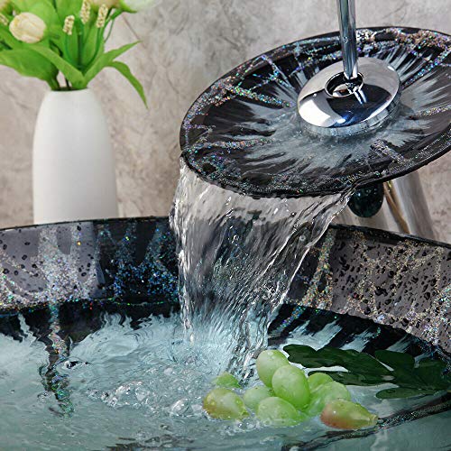 GLOBAOSALU Shining Bathroom Vessel Sinks Round Tempered Glass Basin Bowls Above Counter Vessel Sinks for Bathrooms Glass Vessel Sinks Bowl Sinks for Bathrooms with Faucet and Drain Combo