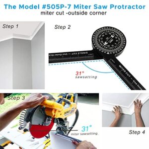 Miter Saw Protractor, Professional Miter Saw Protractor Angle Finder Replaces the Model #505P-7 Miter Saw Protractor with Measuring Rulers for Angle Finder Carpentry, Crown Molding Tool & Baseboard