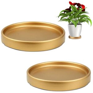 lnq luniqi round 4 inch ceramic plant saucer drip tray set of 2 for indoor small flower pots home garden outdoor flower plant pot,gold saucers