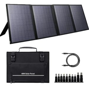 Portable Solar Panel 40W, Foldable Solar Charger for Outdoor Solar Generator Power Station, Adjustable Kickstand,10 in 1 Connectors,DC to DC Cable,USB QC3.0 Output for Camping RV Road Trip Adventure