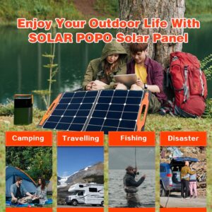 SOLAR POPO 100W Portable Solar Panels Foldable Solar Panel Charger US Solar Cells with USB Outputs for Power Station Generator Phones Tablets Outdoor Camping RV Trips Adventures