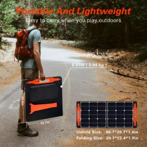 SOLAR POPO 100W Portable Solar Panels Foldable Solar Panel Charger US Solar Cells with USB Outputs for Power Station Generator Phones Tablets Outdoor Camping RV Trips Adventures