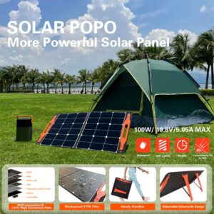 SOLAR POPO 100W Portable Solar Panels Foldable Solar Panel Charger US Solar Cells with USB Outputs for Power Station Generator Phones Tablets Outdoor Camping RV Trips Adventures