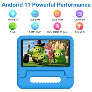 AOCWEI 2023 Kids Tablet, 7 inch Android Tablets for Kid Toddler with 32GB ROM 128GB Expand, WiFi 6, Parental Control, IWAWA Pre-Installed, Cute Kid-Proof Case, Bluetooth 5.0, Learning (Blue)