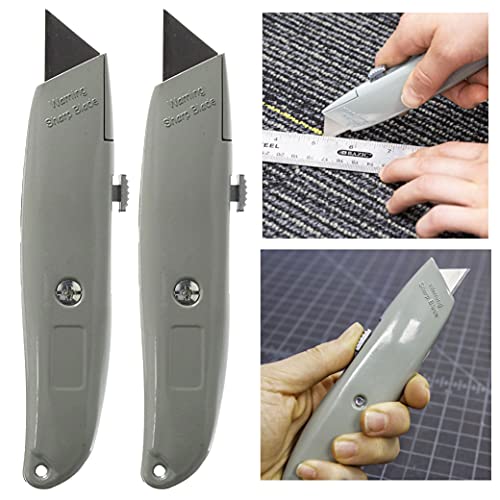 2 Retractable Heavy Duty Utility Knife Box Cutter Multipurpose Razor Sharp Blade