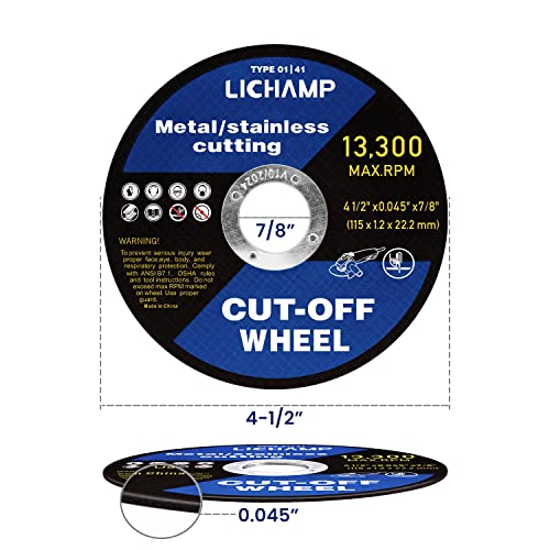 Lichamp 4-1/2 Cut Off Wheels for Metal, 10 Pack 4.5 inch Disc Cutting Wheel Cutoff Blade, 4.5"x0.045"x7/8", A010BK