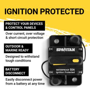 Spartan Power Ignition Protected Marine Circuit Breaker - Waterproof Circuit Breaker, Battery Disconnect Switch, Resettable Fuse, DC Circuit Breaker - 12V - 48V DC, 70 Amps