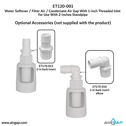 Water Softener/Filter Air/Condensate Air Gap With 1-inch Threaded Inlet for Use With 2-inches Standpipe (ET120-001, G-200, DLA-G20)