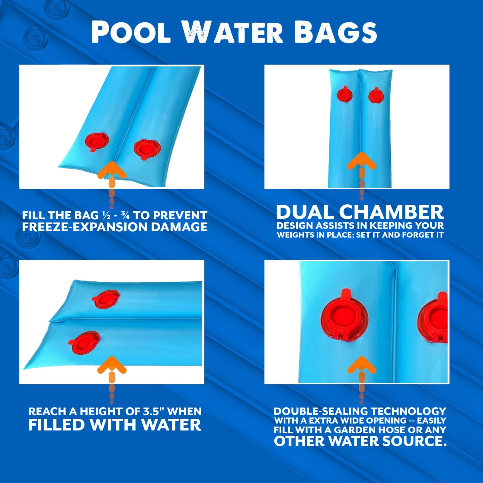 Poolzilla 8-Foot Heavy Duty Double Chamber Water Tube for Swimming Pool Winter Covers - 6 Pack