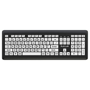 nuklz n magnus 325 | wireless large print full size computer keyboard | high contrast black & white keys | soft buttons | ideal for visually impaired, beginners and seniors | plug & play