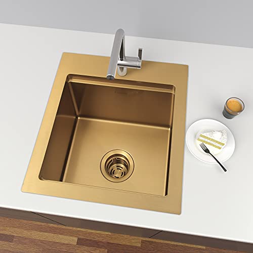 LQS Extended Sink Flange with Deep Basket Strainer, Deep Garbage Disposal Sink Flange for Kitchen Sink, Fit for 3-1/2 Inch Standard Sink Drain Hole, Golden Deep Sink Flange