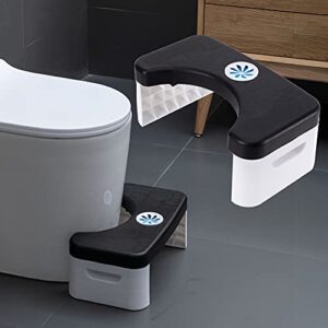 folding toilet stool, foldable poop stool with fragrance position, bathroom potty step stool, poop stool sitting posture foot stool, black