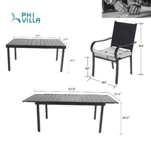 PHI VILLA 9 Piece Outdoor Extendable Dining Set for 8, Expandable Rectangular Metal Dining Table & 8 Rattan Chairs for Patio, Deck, Yard
