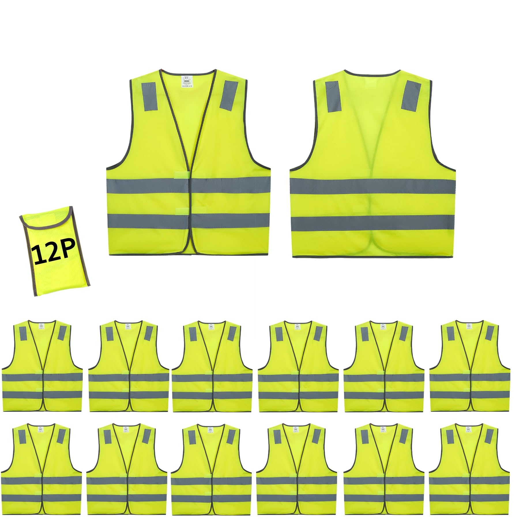 Lavori-AK Safety Vests 10 Pack - Yellow Reflective High Visibility Construction ANSI Class 2 Work Vests for Men,Woman,Hi Vis Mesh and Neon Silver Strip