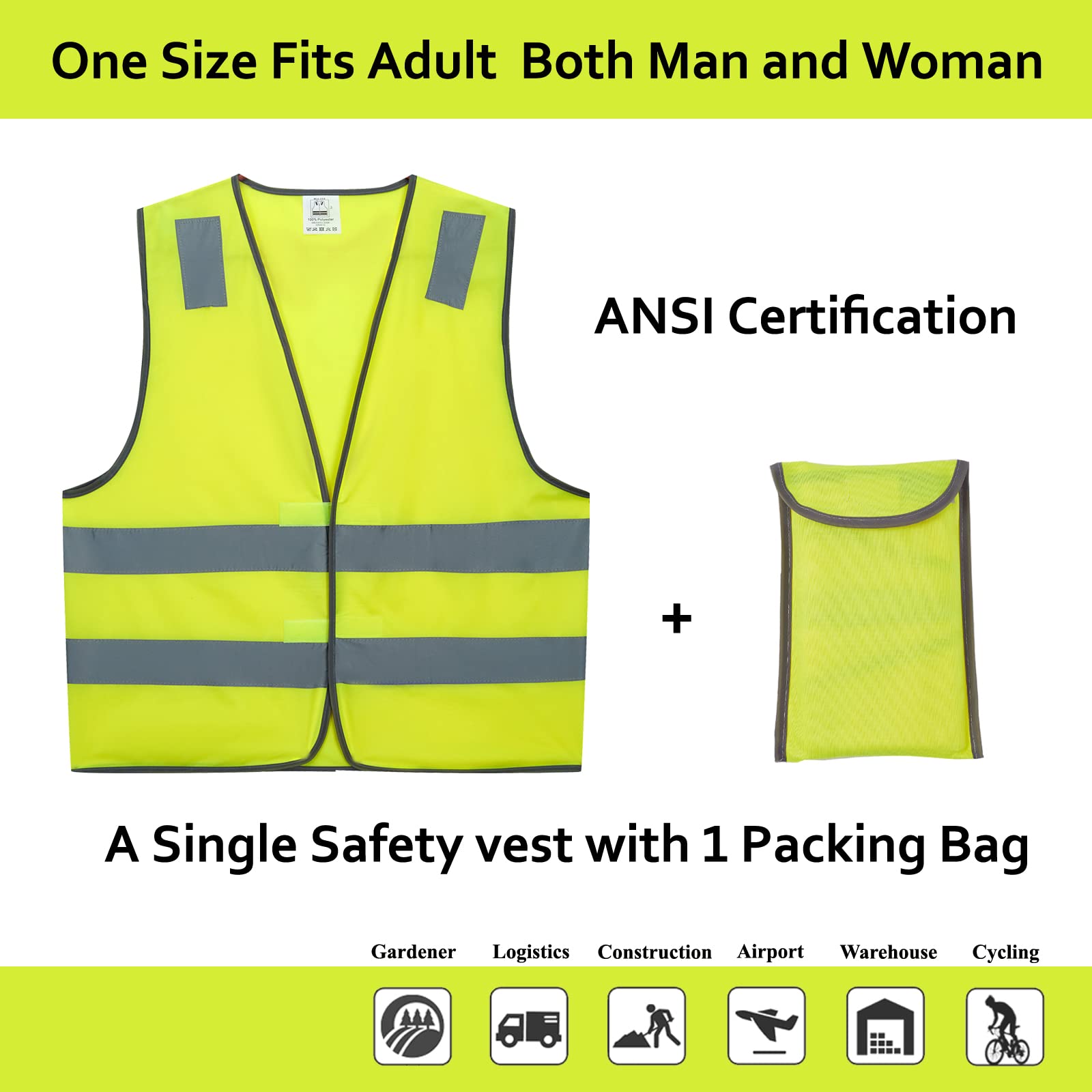 Lavori-AK Safety Vests 10 Pack - Yellow Reflective High Visibility Construction ANSI Class 2 Work Vests for Men,Woman,Hi Vis Mesh and Neon Silver Strip