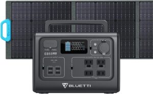 bluetti solar generator eb55 with pv200 solar panel included, 537wh portable power station w/ 4 110v/700w ac outlets, lifepo4 battery pack for camping, adventure, emergency