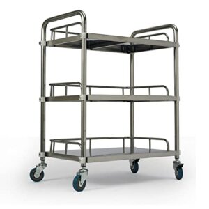 DNYSYSJ 3 Layers Cart Trolley, 3 Layers Lab Utility Cart Trolley Lab Clinic Serving Cart with Lockable Wheel Stainless Steel Frame for Lab Clinic Beauty Salon