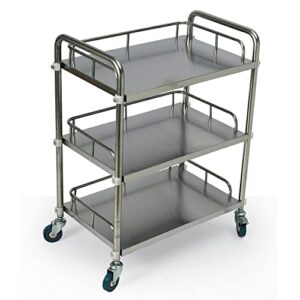 DNYSYSJ 3 Layers Cart Trolley, 3 Layers Lab Utility Cart Trolley Lab Clinic Serving Cart with Lockable Wheel Stainless Steel Frame for Lab Clinic Beauty Salon