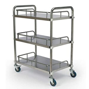 DNYSYSJ 3 Layers Cart Trolley, 3 Layers Lab Utility Cart Trolley Lab Clinic Serving Cart with Lockable Wheel Stainless Steel Frame for Lab Clinic Beauty Salon