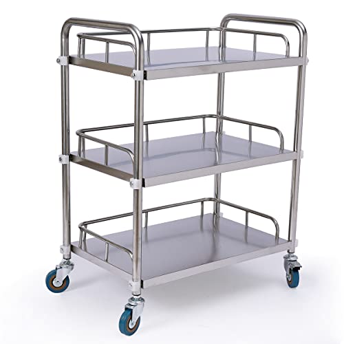 DNYSYSJ 3 Layers Cart Trolley, 3 Layers Lab Utility Cart Trolley Lab Clinic Serving Cart with Lockable Wheel Stainless Steel Frame for Lab Clinic Beauty Salon