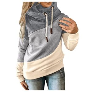 women hoodies cowl neck color block long sleeve sweatshirts casual fit drawtsring camouflage pullover tops blouse