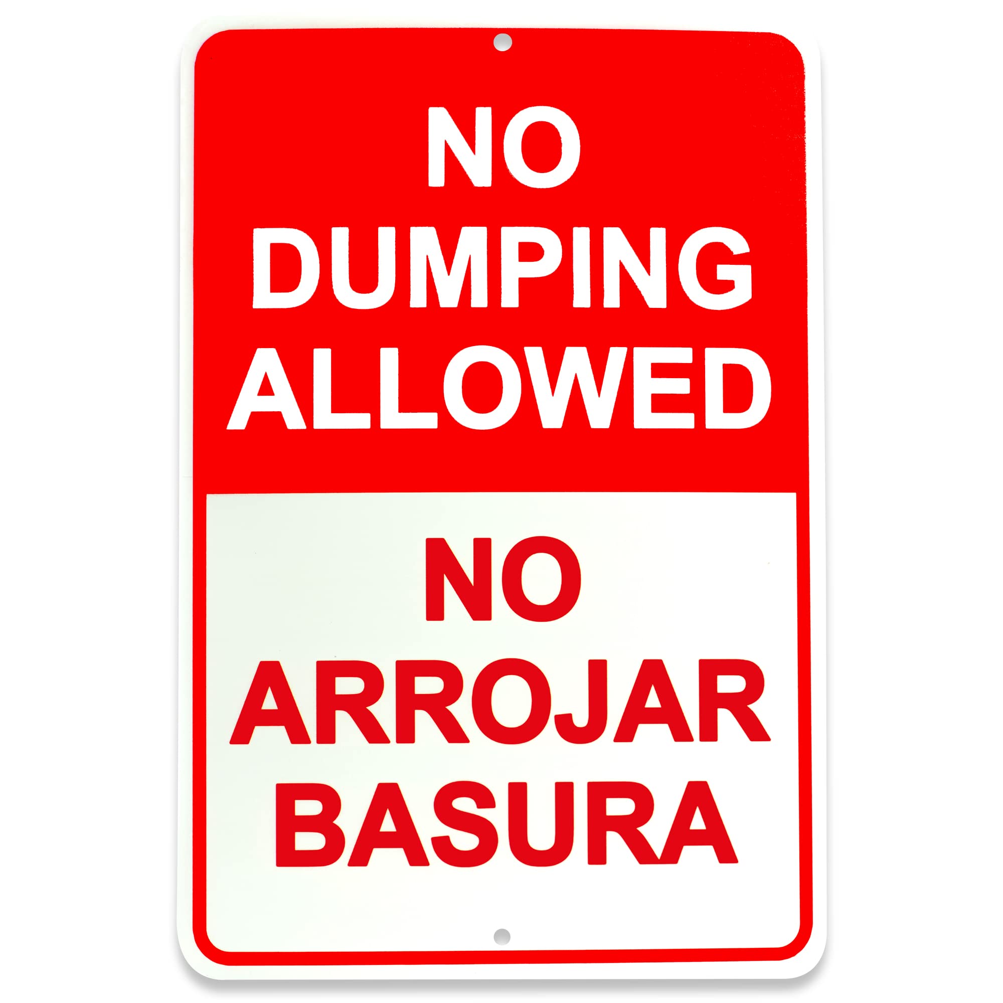 No Dumping Sign - 8x12 Aluminum No Arrojar Basura Sign - No Dumping Signs Private Property English and Spanish No littering Sign Outdoor