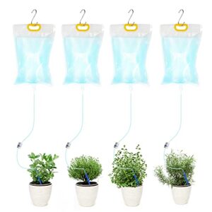 ahouger 4pcs 3500ml plant life drip watering bag with adjustable flow automatic plant watering system devices waterer spikes for indoor outdoor potted plant with 4pcs hooks