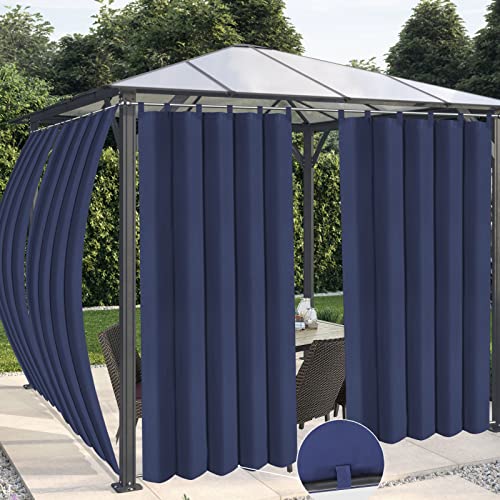 OutdoorLines Waterproof Outdoor Curtains for Patio - Windproof Tab Top Gazebo Curtain Panels - Privacy Sun Blocking Outside Curtain Set for Porch, Pergola and Cabana 54 x 96 inch, Navy Blue, 2 Panels