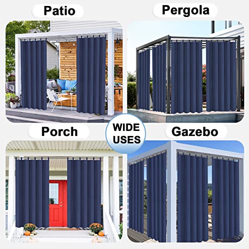 OutdoorLines Waterproof Outdoor Curtains for Patio - Windproof Tab Top Gazebo Curtain Panels - Privacy Sun Blocking Outside Curtain Set for Porch, Pergola and Cabana 54 x 96 inch, Navy Blue, 2 Panels