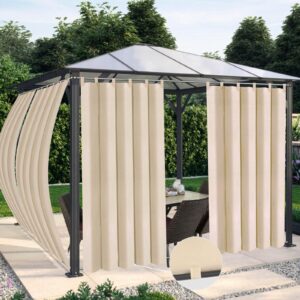 outdoorlines waterproof outdoor curtains for patio - windproof tab top gazebo curtain panels - privacy sun blocking outside curtain set for porch, pergola and cabana 54 x 84 inch, beige, 2 panels