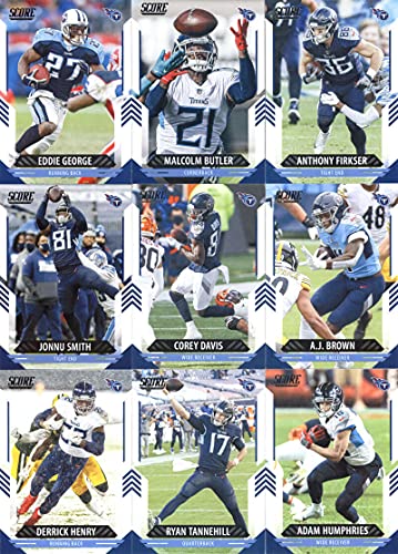 2021 Score Veterans Tennessee Titans Team Set of 9 Cards: Ryan Tannehill(#181), Derrick Henry(#182), A.J. Brown(#183), Corey Davis(#184), Jonnu Smith(#185), Anthony Firkser(#186), Malcolm Butler(#187), Eddie George(#188), Adam Humphries(#291)