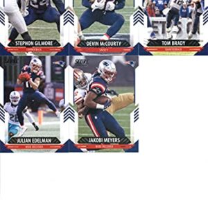 2021 Score Veterans New England Patriots Team Set of 10 Cards: Cam Newton(#36), Damien Harris(#37), Sony Michel(#38), Jakobi Meyers(#39), Julian Edelman(#40), Tom Brady(#41), Devin McCourty(#42), Stephon Gilmore(#43), Tom Brady(#288), J.C. Jackson(#289)