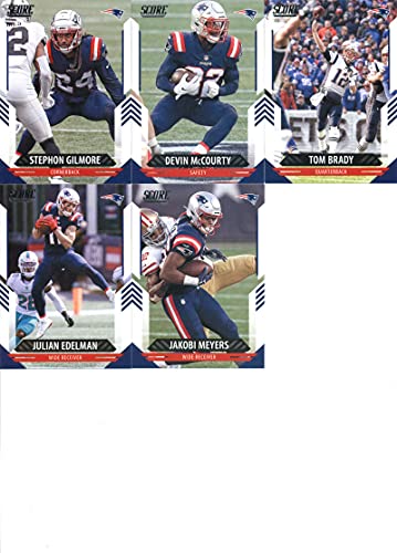 2021 Score Veterans New England Patriots Team Set of 10 Cards: Cam Newton(#36), Damien Harris(#37), Sony Michel(#38), Jakobi Meyers(#39), Julian Edelman(#40), Tom Brady(#41), Devin McCourty(#42), Stephon Gilmore(#43), Tom Brady(#288), J.C. Jackson(#289)