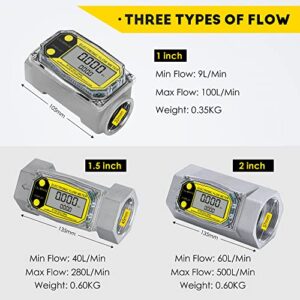 CGOLDENWALL 2-Inches Water Meter Turbine Fuel Flow Meter Digital Flowemeter for Diesel Kerosene, Flow Rate Metering Range 15-158 GPM, Al-Alloy Made